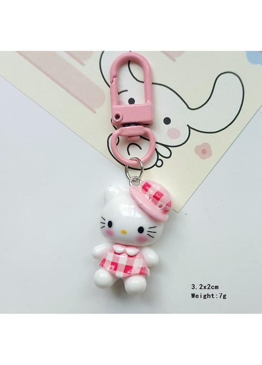 Hello Kitty PVC kulcstartó, könnyű és tartós, dekoratív dísz, fehér/rózsaszín, 3.2x2 cm