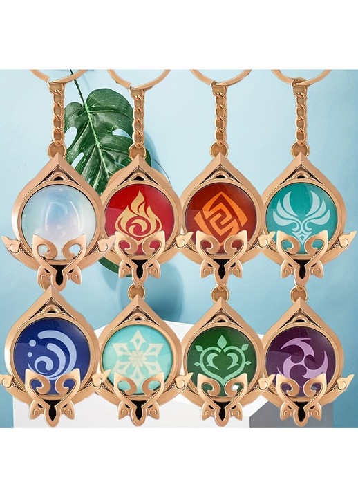 Set brelocuri si insigne din acrilic si metal, cu ornament acrilic de birou, inspirat de Genshin Impact Rock, multicolor, 8 piese