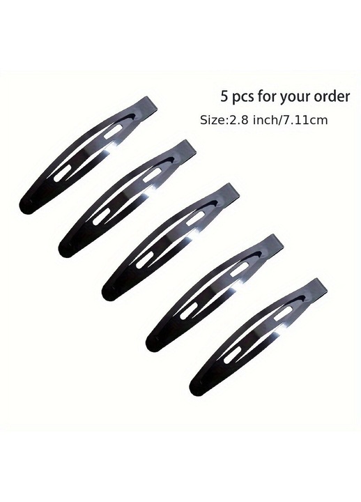 Clame de par metalice, set 5 bucati, clasice, fixare sigura, Negru, 7 cm