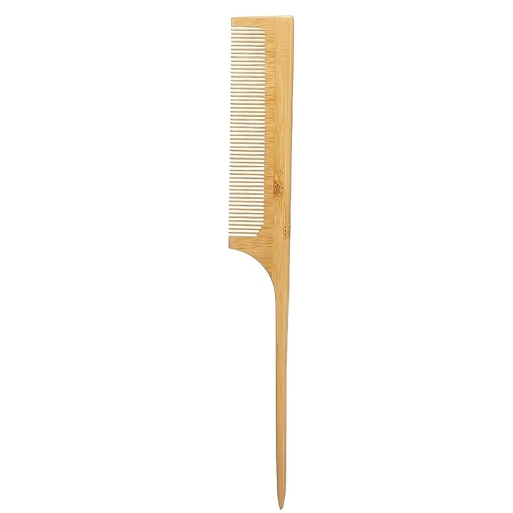Set perie si pieptene din bambus, perii cu varfuri rotunjite pentru masaj scalp, pieptene cu coada pentru separare si coafare, natural, 2 piese