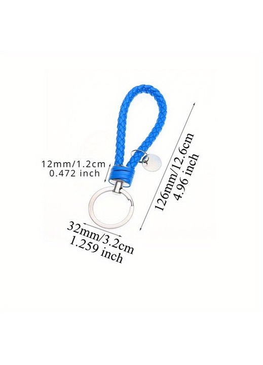 Fonott bőr kulcstartó szett fém gyűrűvel – 2 darab, kék, 12.6 cm