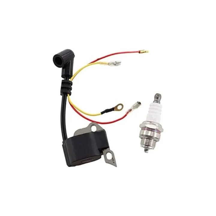 Bobina de aprindere cu bujie compatibila cu STIHL 017/018/MS170/MS180, pentru drujba, bujie inclusa, inlocuire 1130 400 1302, negru/argintiu, 1 buc
