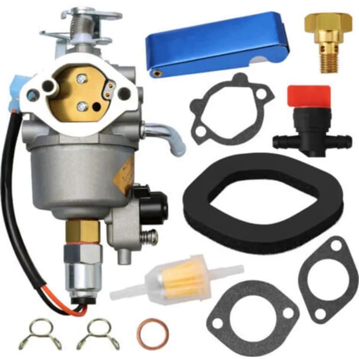 Карбуратор за двигатели Kohler CV12.5/CV13S/CV13T/CV14/CV14S/CV15/CV15S/CH 13/14/15, комплект с уплътнения и свещ, включва горивен филтър и скоби, Сребрист, 1 комплект