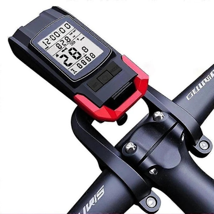 Többfunkciós GPS kerékpárkomputer piros fénnyel és 120db kürtkel 108x52x30mm