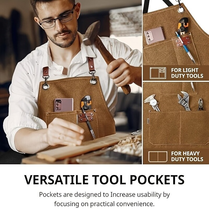 Sort de lucru/profesional din canvas, cu bretele reglabile si buzunare multiple pentru scule, rezistent la pete, negru