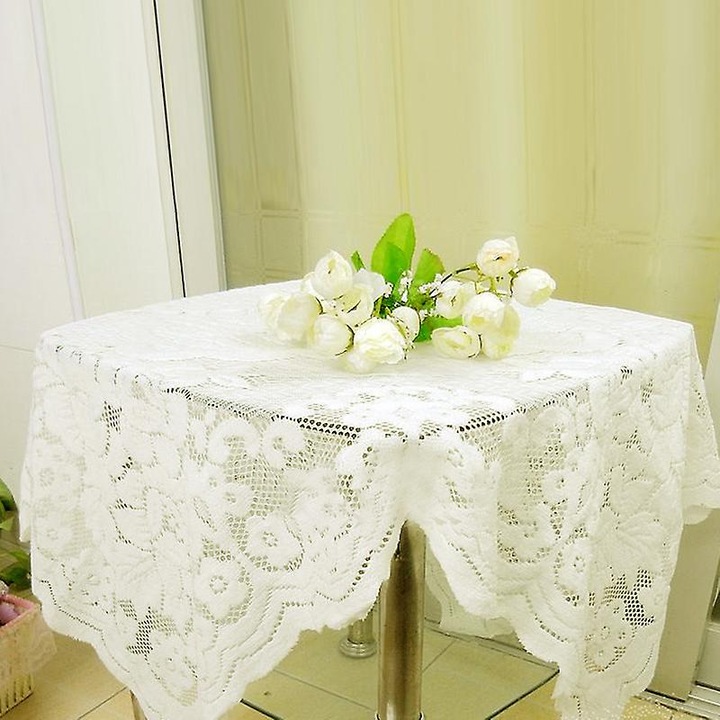 Horgolt asztalterítő, OEM, krém, pamut, 90x90cm, kerek