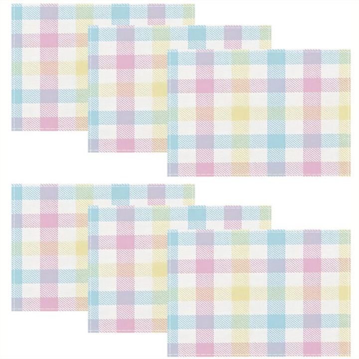 6 darabos szett, Húsvéti design teríték/szalvétatartó, nyuszikkal és virágokkal, textil anyagból, könnyen karbantartható, Többszínű
