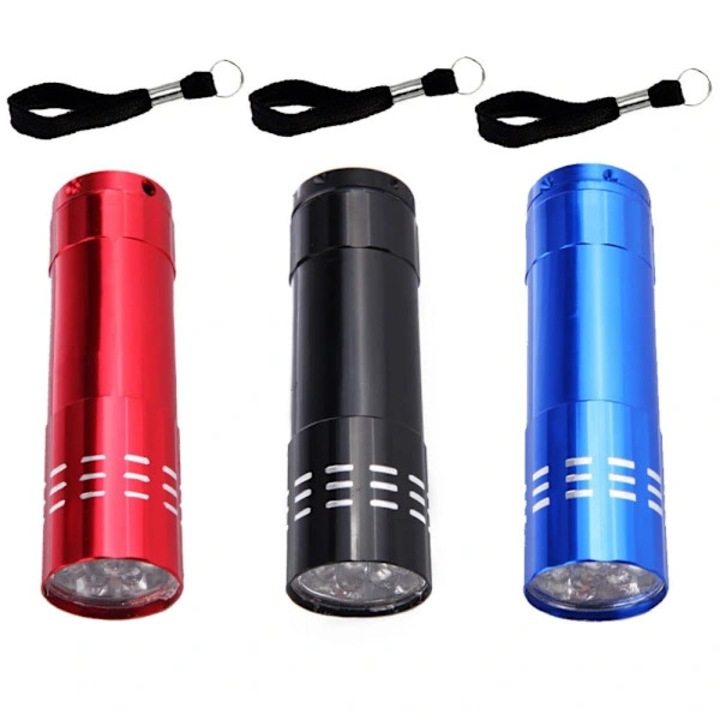 3 darabos mini LED lámpa szett, kis zseblámpa, kulcstartó, kempingezés, fekete