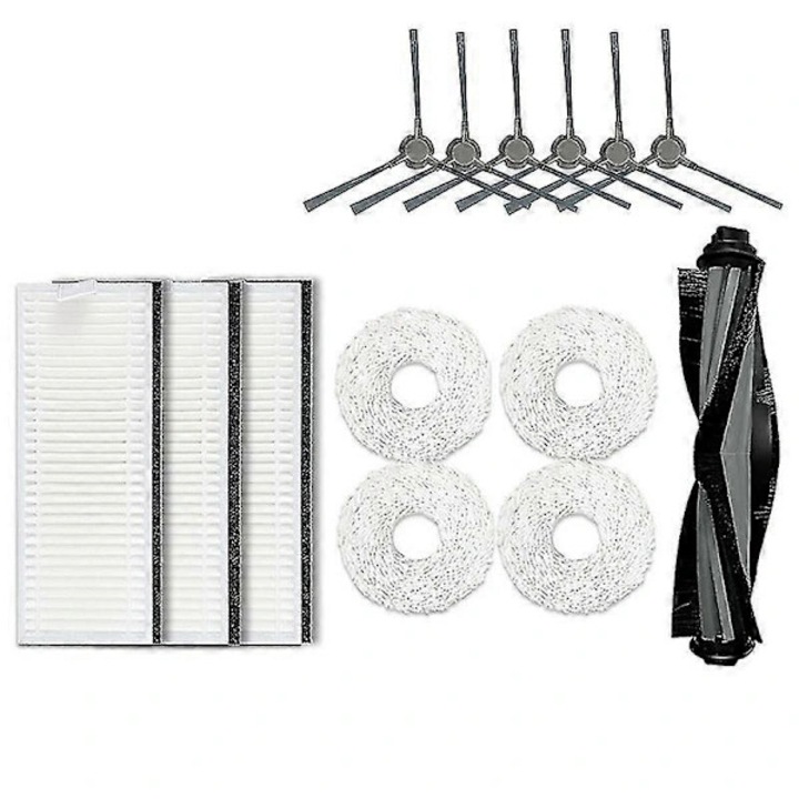 Set accesorii robot aspirator pentru ECOVACS Deebot N9+, perie principala 1 buc, perii laterale 6 buc, filtre 3 buc, lavete mop 4 buc, din plastic durabil, alb/negru
