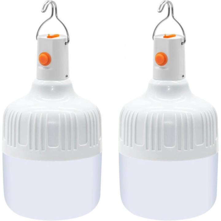 Kempinglámpa/újratölthető LED lámpa 500 lumen, 16 LED, 3 üzemmóddal állítható, USB töltés, IPX4 vízálló, kampóval, fehér, 2 darab