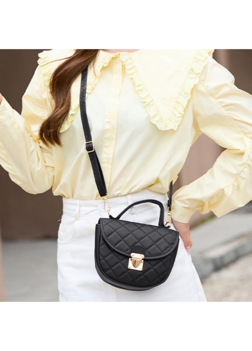 LUXWTB Geanta de umar/geanta de mana noua stylish din PU, negru, inchidere cu catarama, un compartiment principal cu capacitate medie – ideala pentru utilizare zilnica si cadouri festive