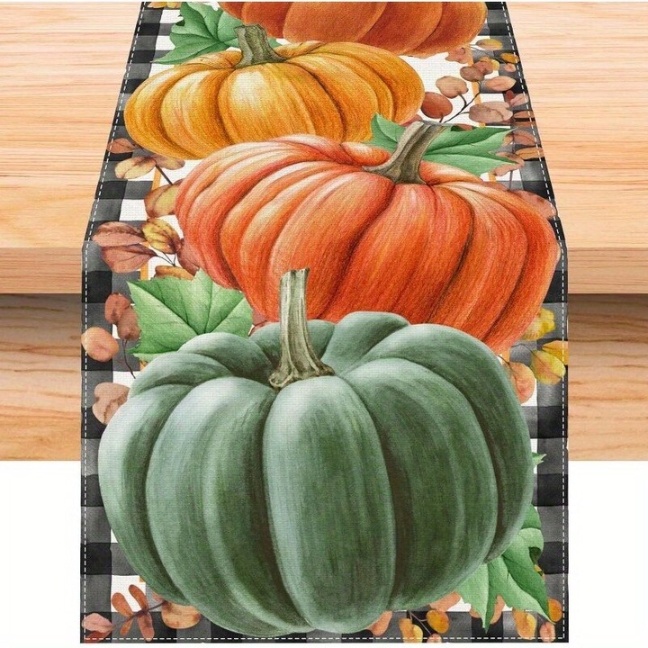 Asztali futó/asztali terítő, Halloween/Hálaadás, tök mintával, strapabíró és könnyen kezelhető anyagból, Többszínű, 3 modell