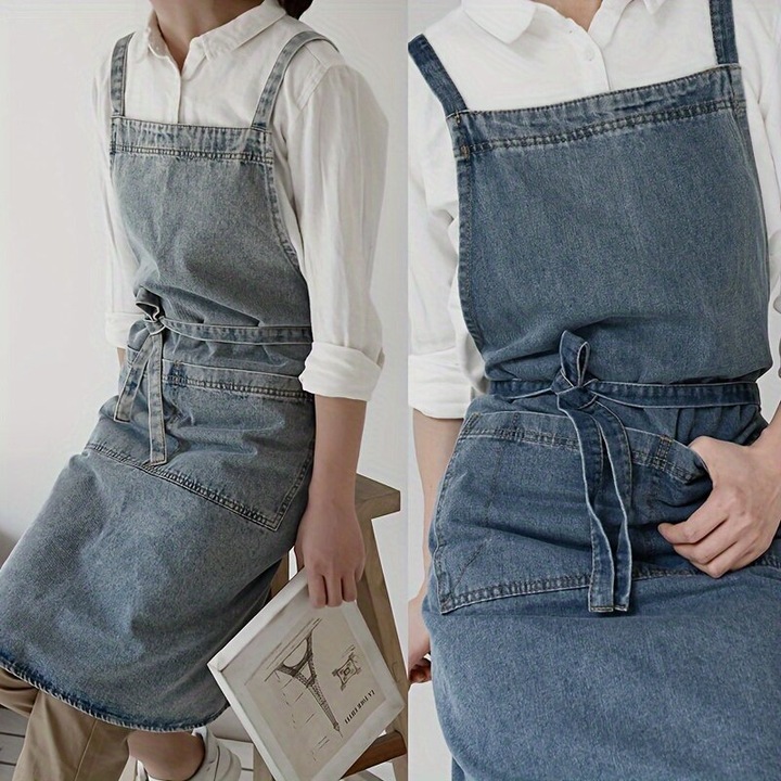 Sort bucatarie din denim gros, bumbac, albastru inchis, universal, 1 bucata