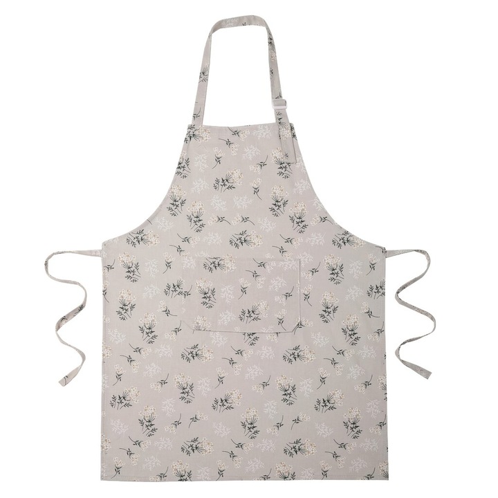 Sort bucatarie floral gri deschis, bumbac poliester, buzunar mare, reglabil