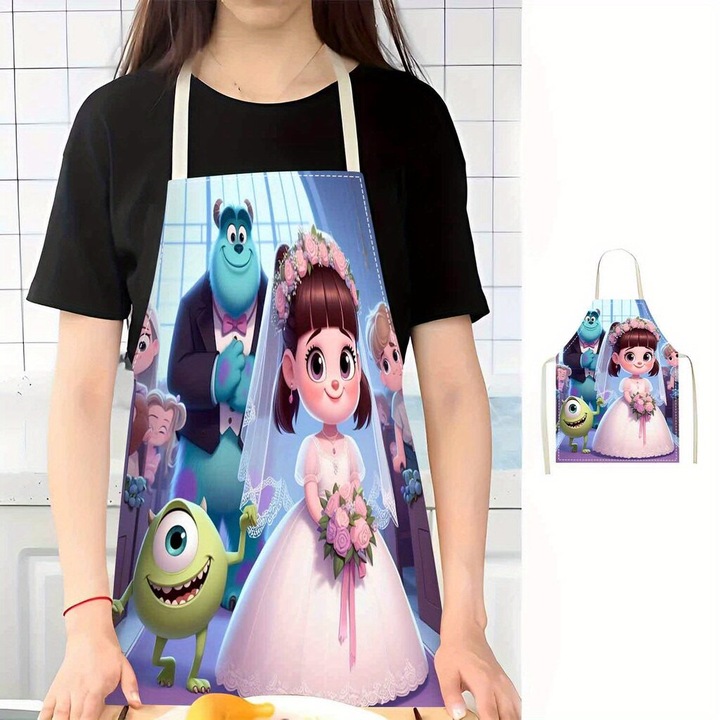 Sort de bucatarie Monsters University, din fibra de in, protejeaza hainele de murdarie si grasimi, multicolor, 1 buc