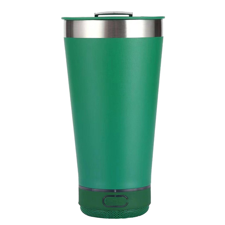 Söröspohár Bluetooth hangszóróval, 16oz, zöld rozsdamentes acél, 9.5x6.6x18cm