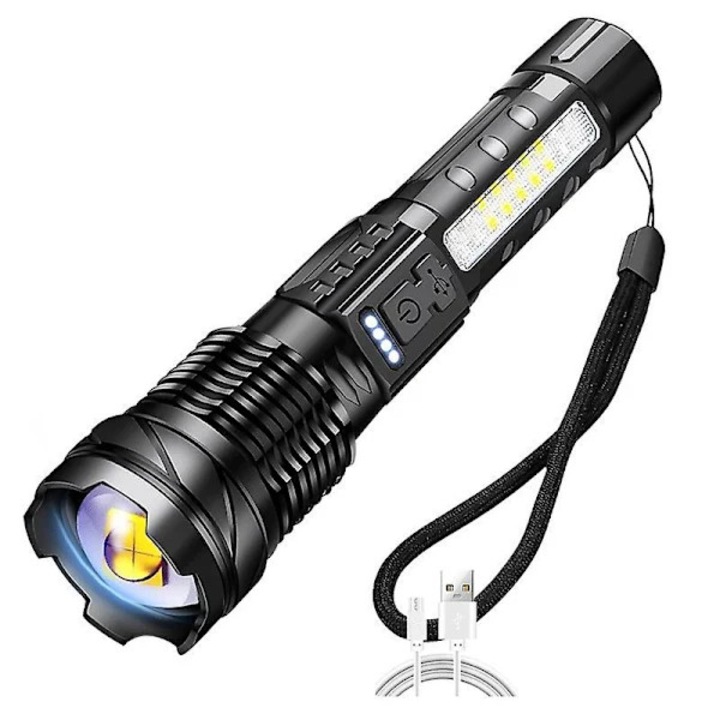 LED lámpa, újratölthető, teleszkópos zoom, fekete, 16.5x4.1x2.8cm