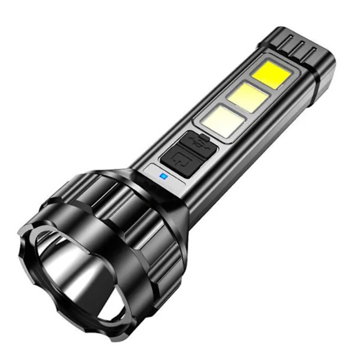 USB C újratölthető hordozható LED lámpa, 800 lumen, fekete, 17.5x6x6cm
