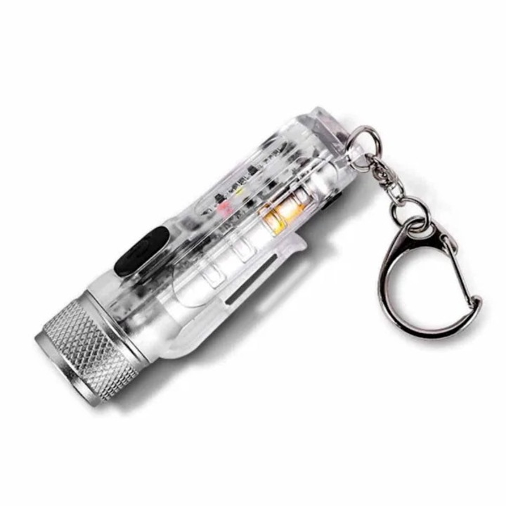 Lanterna breloc/lanterna portabila reincarcabila cu USB integrat, rezistenta la intemperii, corp PC si otel inoxidabil 304, cu clip, transparent, 1 buc