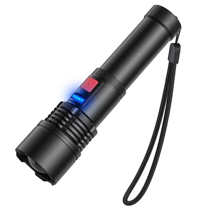 LED hordozható lámpa, zoom, 3000lm, vízálló, 15x4cm