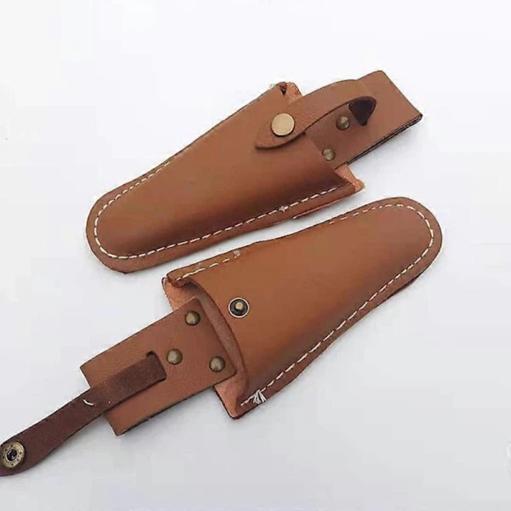 Set 2 bucati, teaca din piele pentru foarfeca de gradina/husa pentru foarfeca, cu capsa metalica de siguranta, bucla pentru centura, maro