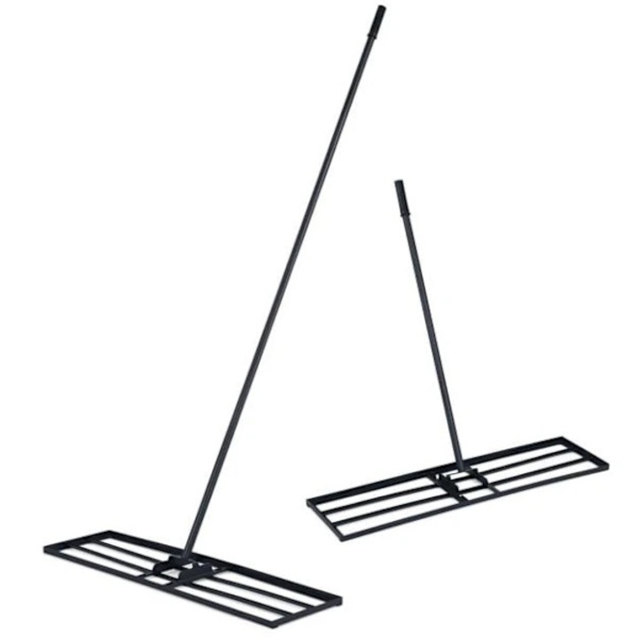 Racleta de nivelare pentru gazon, grebla reglabila cu maner 175/90 cm, cadru metalic intarit, placa 91 x 25 cm cu cap U rotativ 180°, negru, 1 buc