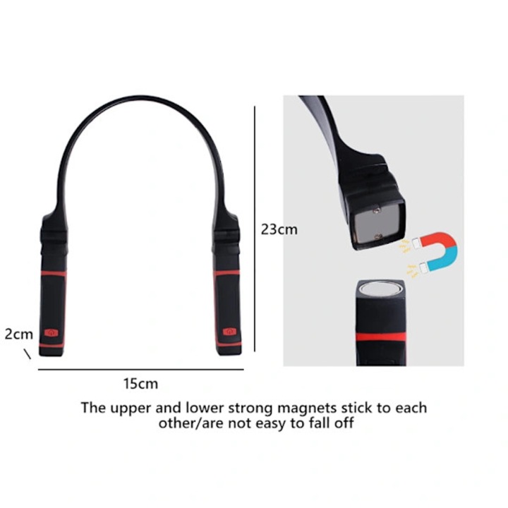 Lampa LED de citit pentru gat, lampa frontala portabila maini-libere, detasabila cu 2 capete magnetice, USB reincarcabila si compatibila cu baterie AA, 2 moduri de lumina, negru/rosu, 1 buc