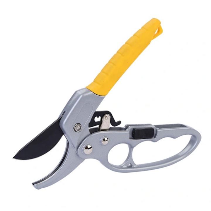 Foarfeca de gradina / forfecuta anvil cu clichet 8" ZQKLA, lama SK-5 din otel carbon, maner din aluminiu anti-alunecare, Multicolor, 1 buc