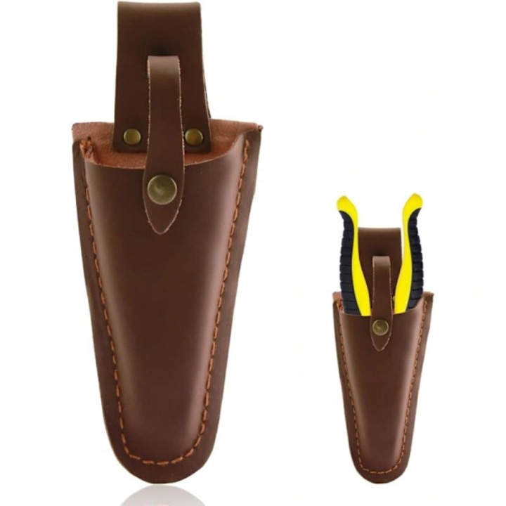 Husa din piele pentru foarfeci si clesti, suport universal, maro, 3x15cm