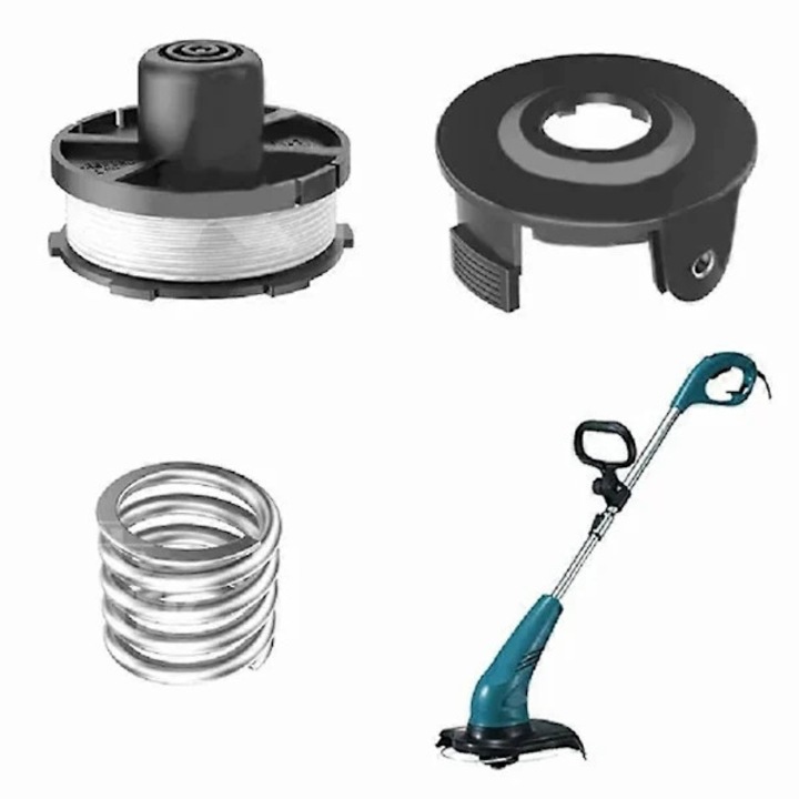 Set cap tambur cu fir pentru Makita Akkusense DUR181Z/DUR181RF/DUR181, fir nylon 1.6mm 8.3m (27FT), capac ABS 75x32mm, arc compresie 21.5x19mm, Negru, 1 set