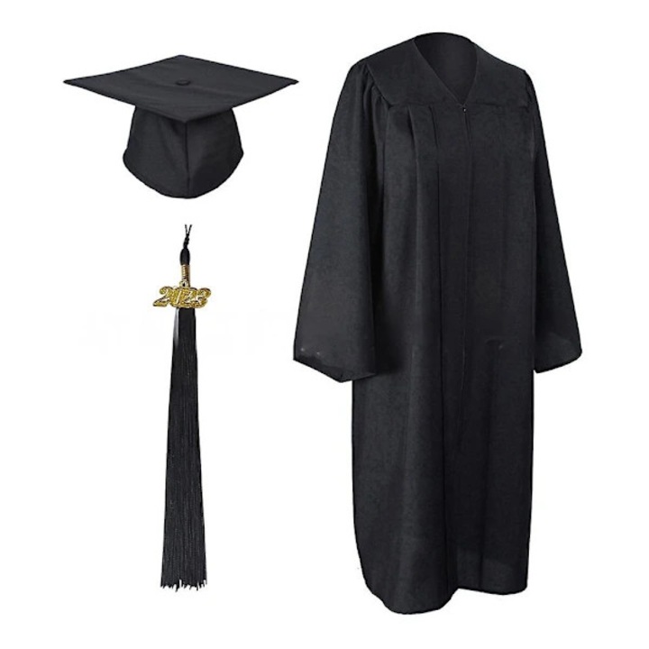 Roba/rochie de absolvire din poliester cu sapca, set pentru adulti 2023, Negru, 48