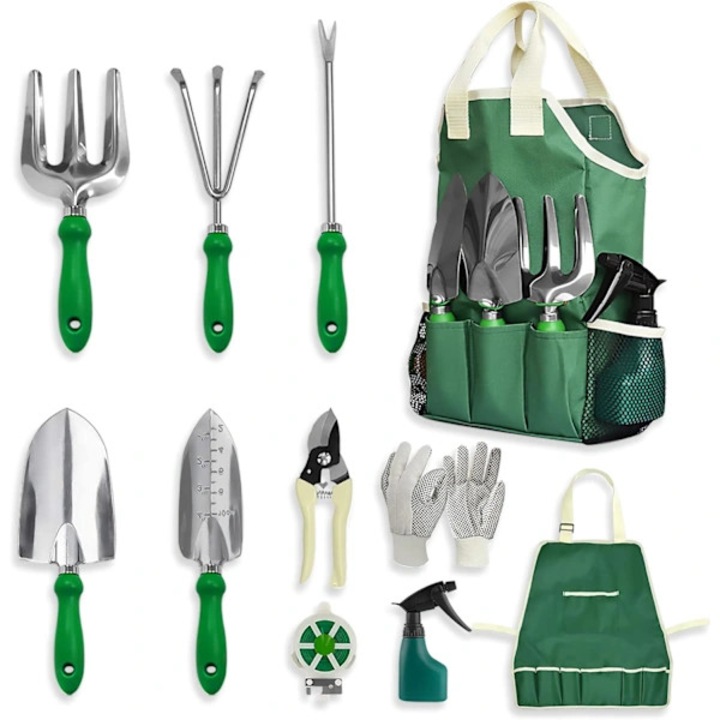 Set unelte gradinarit 11 piese, sort ajustabil, geanta, multicolor, dimensiuni variate