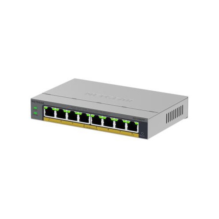 Netgear GS108EPP-100EUS switch, 8 Gigabit port, menedzselhető, kompakt fémház