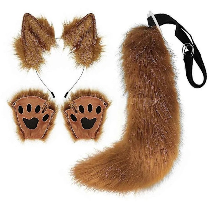 Set costum cosplay coada vulpe alb plus manusi si masca Halloween Craciun