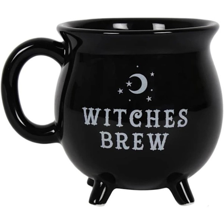 Cana/ceasca tip cazan Witches Brew, din ceramica, cu text 'Witches Brew', negru, 1 buc