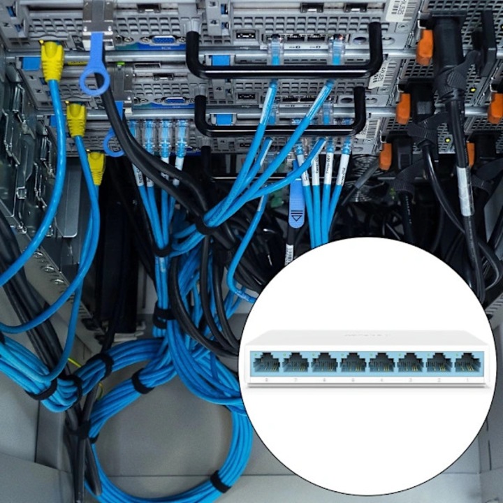 Суич Ethernet 8 порта 100Mbps, безшумен, 13,2x5,5x8см