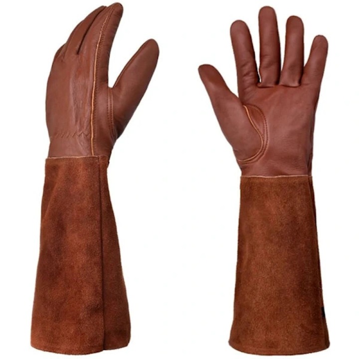 Manusi de gradinarit din piele, rezistente la tepi, maro, XL, lungi