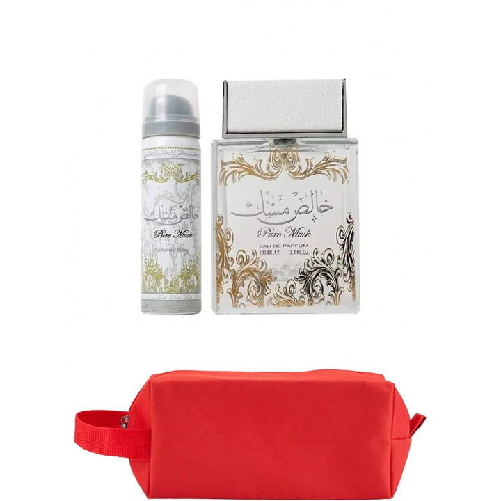 Set Parfum Lattafa Pure Musk Set + Deo Spray 100 ml Lattafa Parfum Arabesc, Femei, Gentuta parfumuri