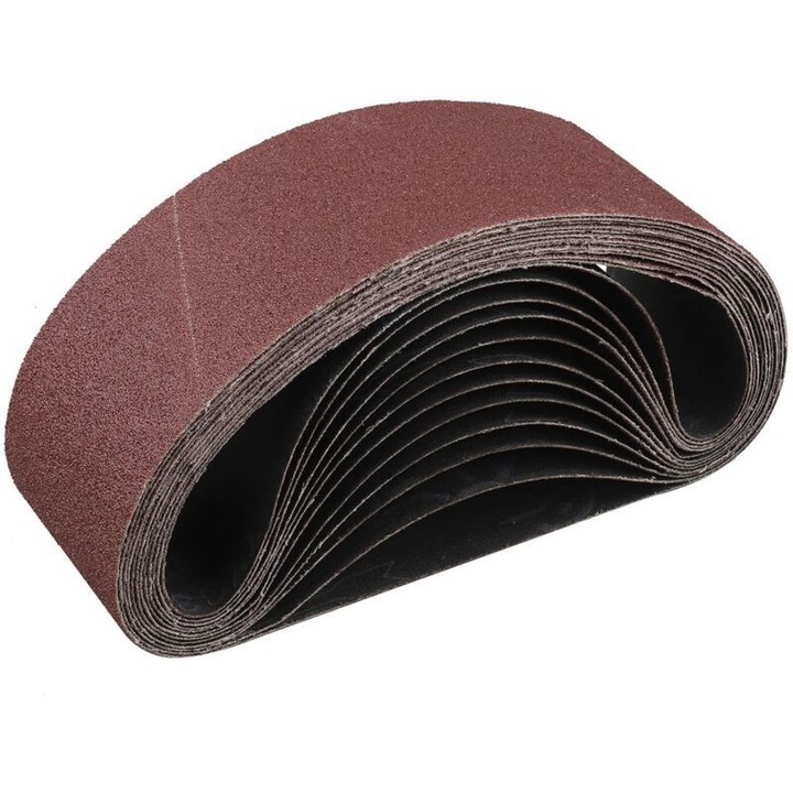 Set 10 bucati, banda abraziva 75x533 mm, granulatie 80, oxid de aluminiu, strat anti-colmatare, maro