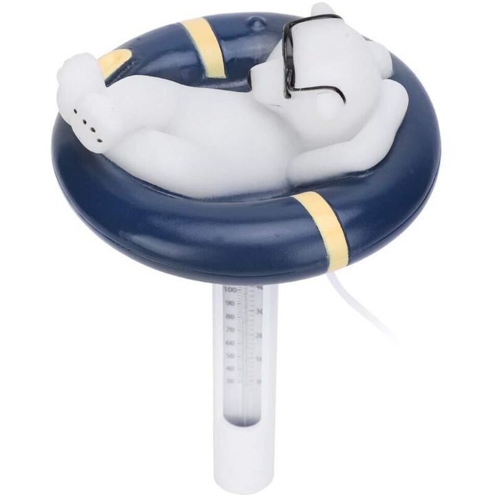 Termometru de piscina plutitor, termometru pentru spa, design urs, din PVC, afisaj ℃/℉ usor de citit, cu franghie, Multicolor, 31,5 cm, 1 buc