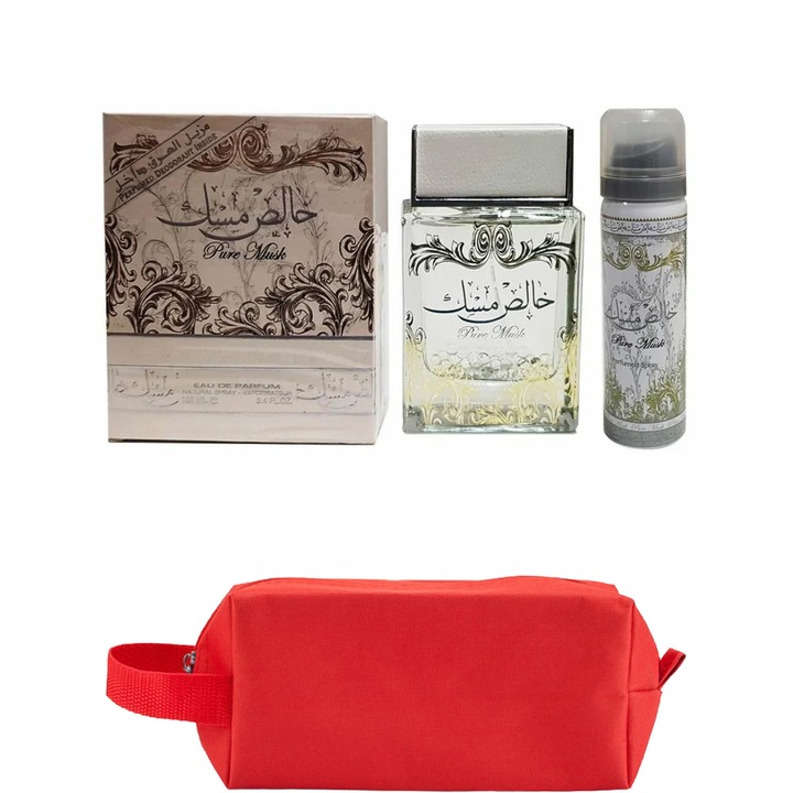Set Parfum Lattafa Pure Musk + Deo 100 ml Lattafa Parfum Arabesc, Femei, Gentuta parfumuri
