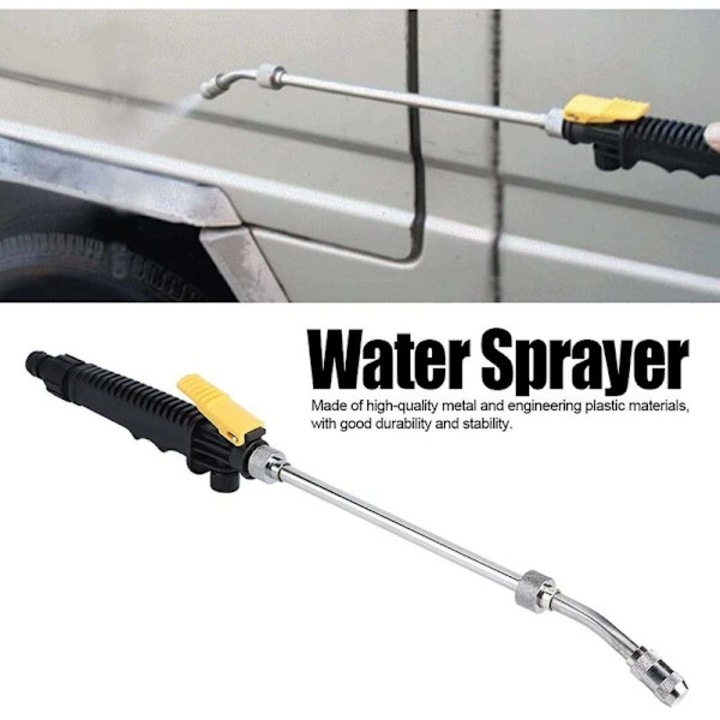 Pistol pulverizator / lance 48 cm, presiune reglabila, maner detasabil, metal si plastic rezistent, pentru spalat auto si udare, negru/argintiu, 1 buc.