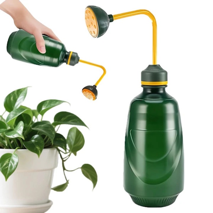 Stropitoare pentru interior/cana de udat, cu cap de dus reglabil si cot mic pentru colturi greu accesibile, transparenta, din plastic moale, cu bila pentru golire usoara, pentru rasaduri si plante delicate, verde, 450ml
