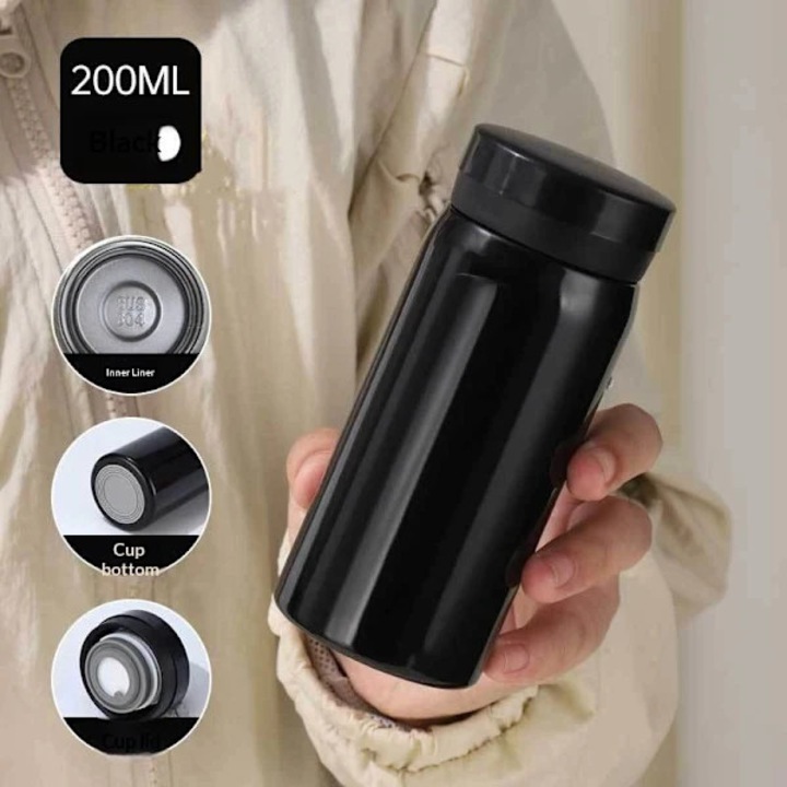 Termos mini/cana termos 200 ml, otel inoxidabil, izolat termic, negru, 1 buc