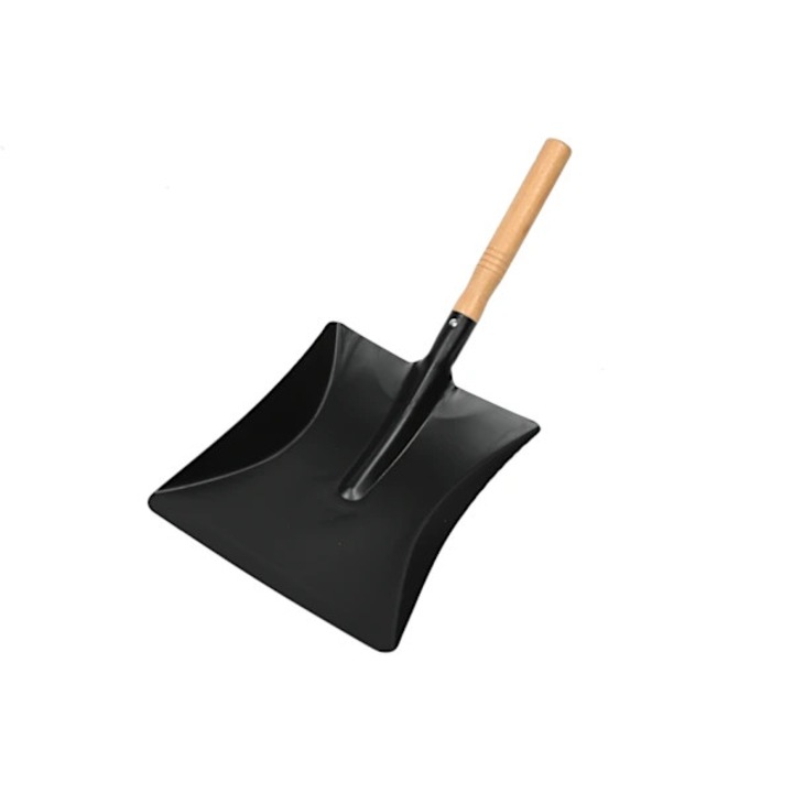 Faras (lopata) din otel vopsit in pulbere, cu maner din lemn, lungime totala 43.5 cm, 23 x 20.5 cm, negru