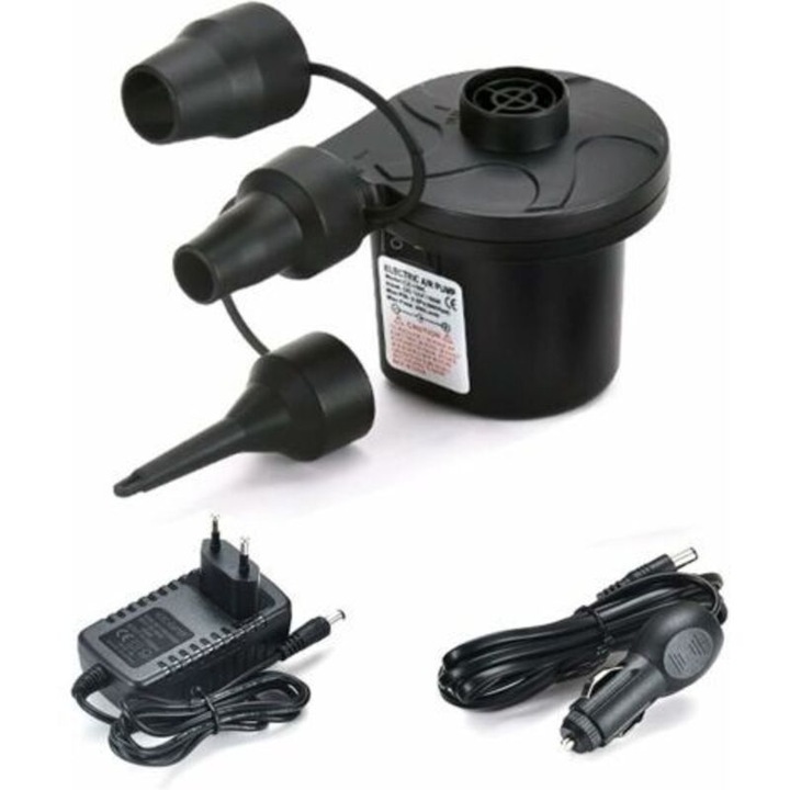 Elektromos légpumpa 2 az 1-ben, 3 fúvóka, fehér, kompakt