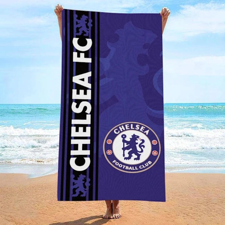 Prosop de plaja microfibra Chelsea FC, absorbant, cu uscare rapida, foarte moale, pentru suporteri, albastru, 70x140 cm
