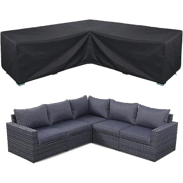 Husa pentru coltar de gradina, model in V, din material Oxford impermeabil si rezistent la rupere, cu protectie UV si curele antivant, Negru, 155x95x68 cm, 1 buc