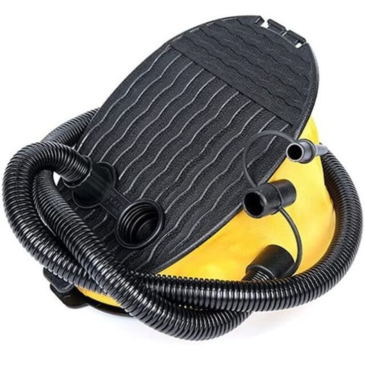 Lábpumpa, hordozható műanyag levegőpumpa, kézi, 3 fúvóka mellékelve, szakadásálló, sárga/fekete, 1 darab