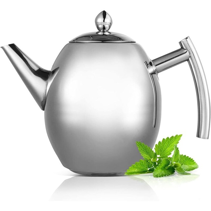Rozsdamentes acél teáskanna/infúziós edény, beépített szűrővel, hatékony hőszigeteléssel, inox, 1,5 L